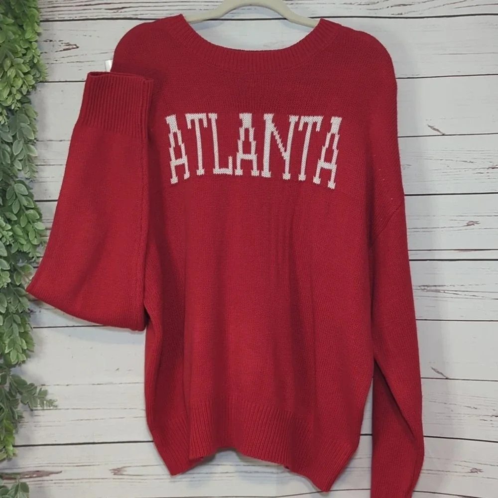 Red Sweater Atlanta and White‎ Oversized Romantic Slouchy Women's Sweater 2X